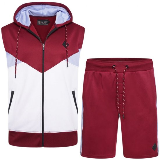 Kam Jeans TS006 Retro Pannelled Tracky Set (Shorts/Sleeveless Hoodie) Red - Tute da ginnastica - 