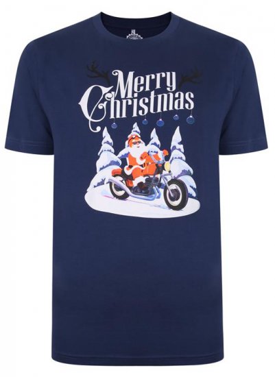 Kam Jeans X009 Santa Biker Print T-Shirt Navy - Magliette - Magliette Uomo Taglie Forti