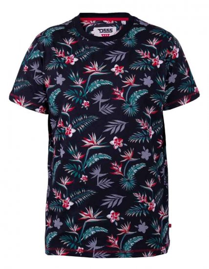 D555 Keating Hawaiian Print Crew Neck T-Shirt Black - Magliette - Magliette Uomo Taglie Forti