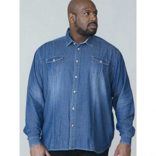 D555 Adcock Long Sleeve Vintage Denim Shirt - Camicie - Camicie Taglie Forti Uomo