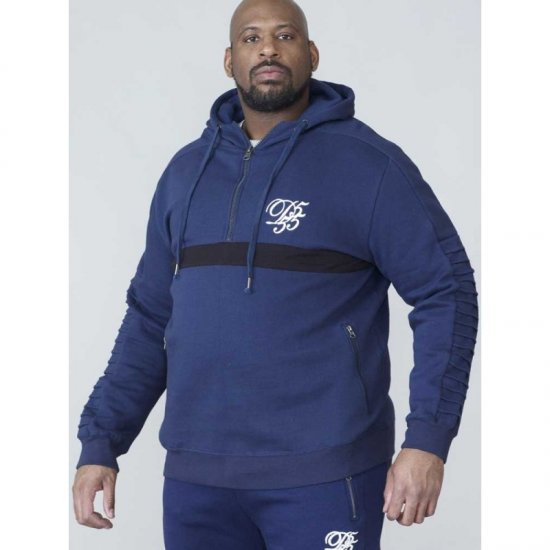 D555 Sergio Half Zip Hoodie Navy - Felpe & felpe con cappuccio - Felpe & Felpe con Cappuccio Uomo Taglie Forti