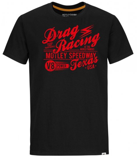 Motley Denim Lincoln T-Shirt Red on Black - Magliette - Magliette Uomo Taglie Forti