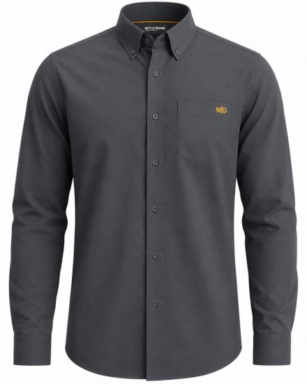 Motley Denim Lisbon Long Sleeve Shirt Charcoal - Camicie - Camicie Taglie Forti Uomo