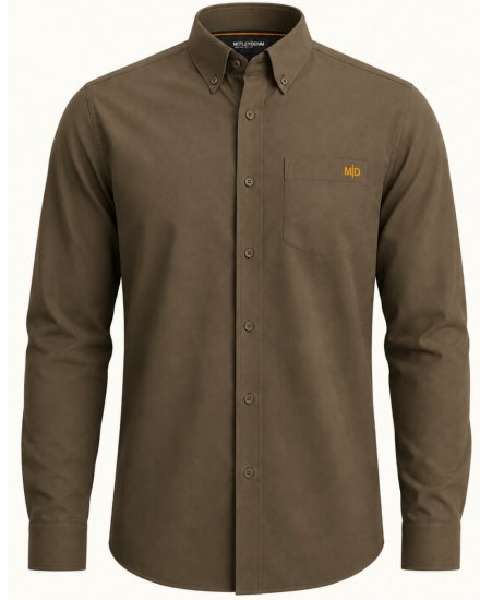 Motley Denim Lisbon Long Sleeve Shirt Dark Khaki - Camicie - Camicie Taglie Forti Uomo