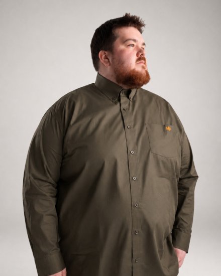 Motley Denim Lisbon Long Sleeve Shirt Dark Khaki - Camicie - Camicie Taglie Forti Uomo