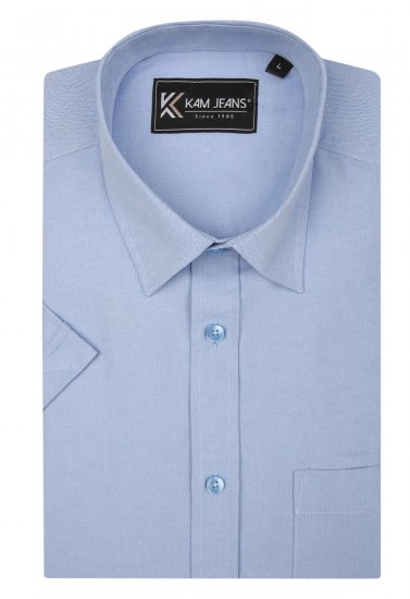 Kam Jeans 6283 Casual SS Herringbone Shirt Blue - Camicie - Camicie Taglie Forti Uomo