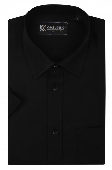 Kam Jeans 6283 Casual SS Herringbone Shirt Black - Camicie - Camicie Taglie Forti Uomo