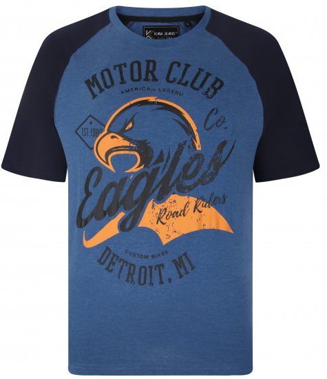 Kam Jeans 5737 Eagle Print Raglan T-Shirt Blue - Magliette - Magliette Uomo Taglie Forti