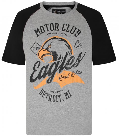 Kam Jeans 5737 Eagle Print Raglan T-Shirt Grey - Magliette - Magliette Uomo Taglie Forti