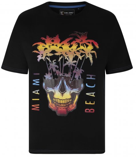 Kam Jeans 5735 Miami Beach Skull Print T-Shirt Black - Magliette - Magliette Uomo Taglie Forti