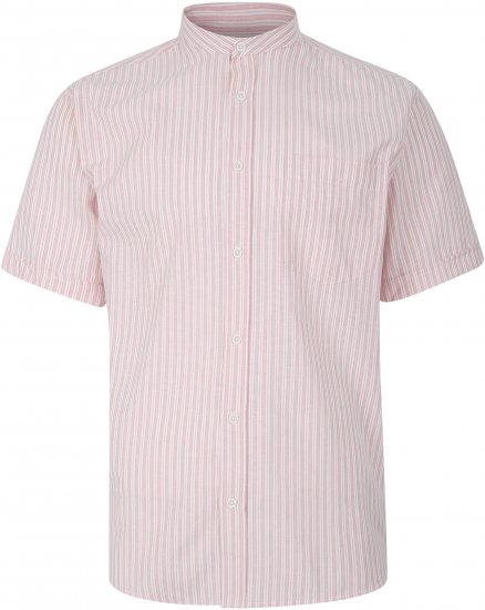 Kam Jeans 6288 Grandad Stripe Short Sleeve Shirt with Collar Pink - Camicie - Camicie Taglie Forti Uomo