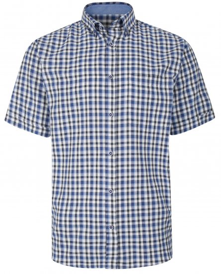 Kam Jeans 6285 Casual SS Check Shirt Blue - Camicie - Camicie Taglie Forti Uomo
