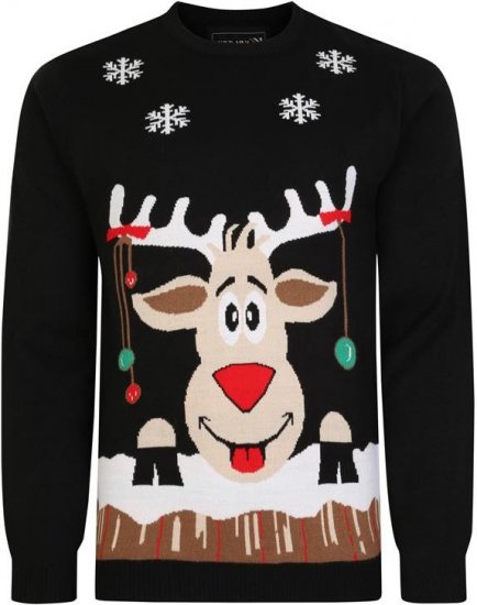 Kam Jeans X023 Rudolph Xmas Sweatshirt Black - Felpe & felpe con cappuccio - Felpe & Felpe con Cappuccio Uomo Taglie Forti