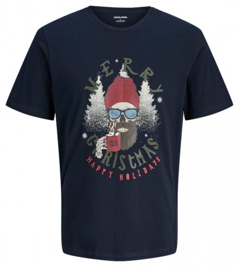 Jack & Jones Noel Merry Christmas T-Shirt Navy - Magliette - Magliette Uomo Taglie Forti