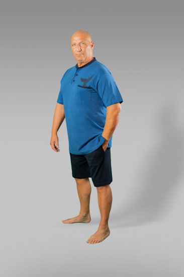 20 Nodi Short Pajamas in Combed Cotton Jersey Blue/Black - Intimo & costumi da bagno - Intimo Taglie Forti Uomo