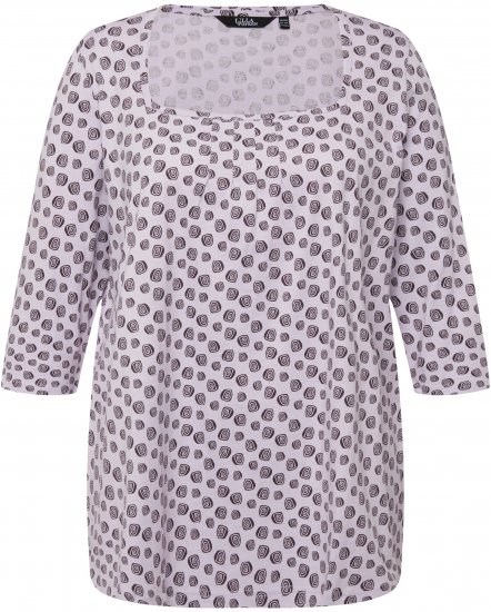 Ulla Popken Polka Dot 3/4 Sleeve Square Neck A-Line Tee Light Blue-Grey - T-shirt stampate da donna - 