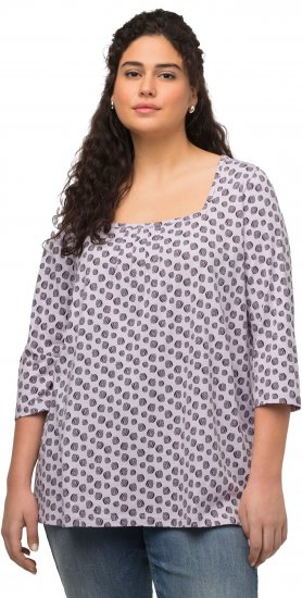 Ulla Popken Polka Dot 3/4 Sleeve Square Neck A-Line Tee Light Blue-Grey - T-shirt stampate da donna - 