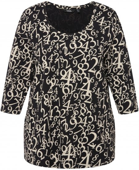 Ulla Popken Number Print 3/4 Sleeve Tee Black - T-shirt stampate da donna - 
