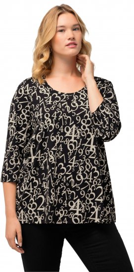 Ulla Popken Number Print 3/4 Sleeve Tee Black - T-shirt stampate da donna - 
