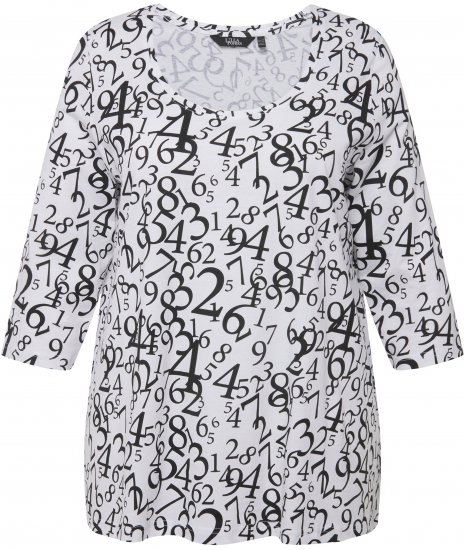 Ulla Popken Number Print 3/4 Sleeve Tee Snow White - T-shirt stampate da donna - 