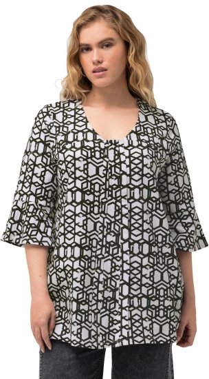 Ulla Popken Geometric Print Trumpet Sleeve Tee Black - T-shirt stampate da donna - 