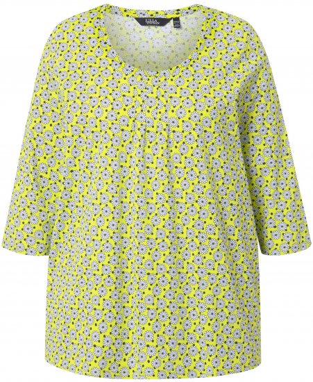 Ulla Popken Flower Print 3/4 Sleeve A-Line Tee Lime - T-shirt stampate da donna - 