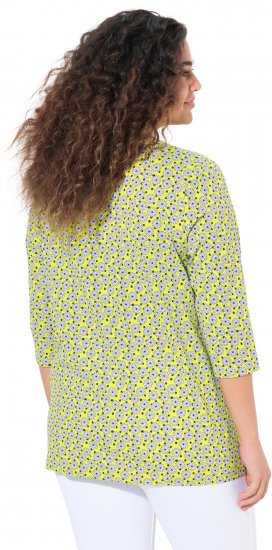 Ulla Popken Flower Print 3/4 Sleeve A-Line Tee Lime - T-shirt stampate da donna - 