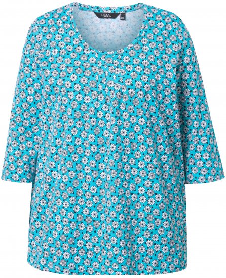 Ulla Popken Flower Print 3/4 Sleeve A-Line Tee Deep Aqua - T-shirt stampate da donna - 