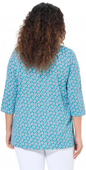 Ulla Popken Flower Print 3/4 Sleeve A-Line Tee Deep Aqua - T-shirt stampate da donna - 