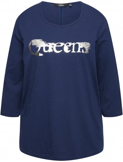 Ulla Popken Queens 3/4 Sleeve Graphic Tee Ink Blue - T-shirt stampate da donna - 