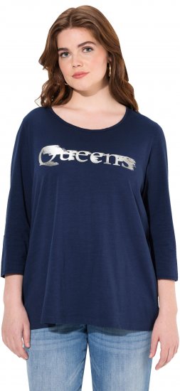 Ulla Popken Queens 3/4 Sleeve Graphic Tee Ink Blue - T-shirt stampate da donna - 