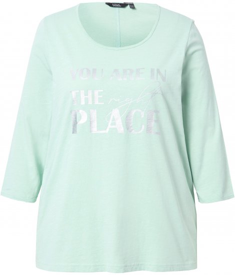 Ulla Popken Metallic Lettering 3/4 Sleeve Tee Mint Green - T-shirt stampate da donna - 