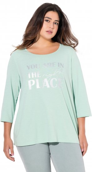Ulla Popken Metallic Lettering 3/4 Sleeve Tee Mint Green - T-shirt stampate da donna - 