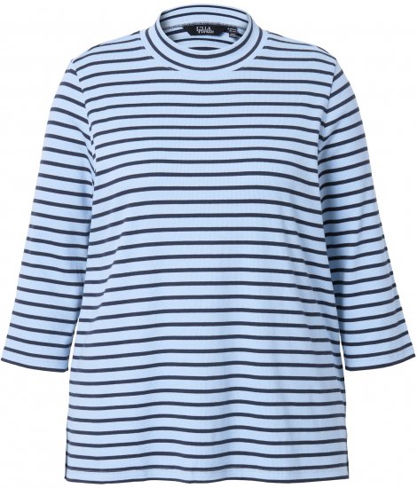 Ulla Popken Striped 3/4 Sleeve Turtleneck Tee Light Blue - T-shirt stampate da donna - 