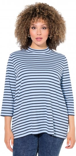Ulla Popken Striped 3/4 Sleeve Turtleneck Tee Light Blue - T-shirt stampate da donna - 