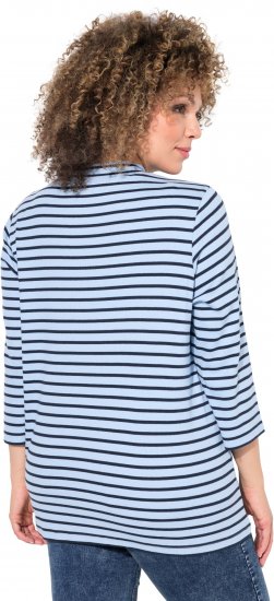 Ulla Popken Striped 3/4 Sleeve Turtleneck Tee Light Blue - T-shirt stampate da donna - 