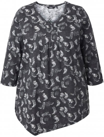 Ulla Popken Asymmetric Cowboy Boot Print Tee Black - T-shirt stampate da donna - 