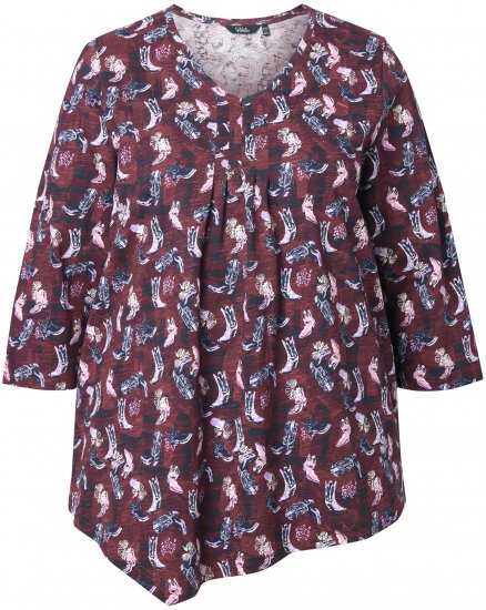 Ulla Popken Asymmetric Cowboy Boot Print Tee Dark Ruby - T-shirt stampate da donna - 