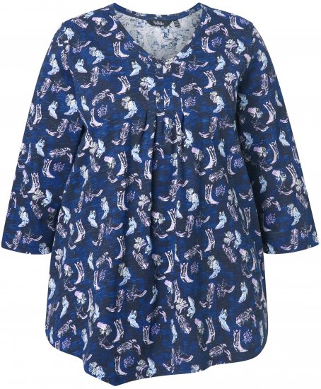 Ulla Popken Asymmetric Cowboy Boot Print Tee Dark Blue - T-shirt stampate da donna - 