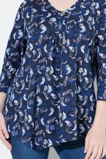 Ulla Popken Asymmetric Cowboy Boot Print Tee Dark Blue - T-shirt stampate da donna - T-shirt con Stampa da Donna