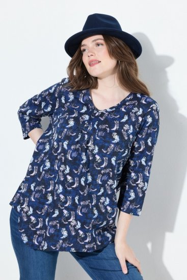 Ulla Popken Asymmetric Cowboy Boot Print Tee Dark Blue - T-shirt stampate da donna - T-shirt con Stampa da Donna