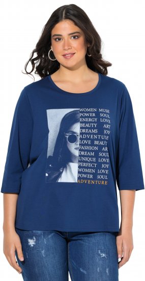 Ulla Popken Inspirational Graphic Lettering 3/4 Sleeve Tee Dark Blue - T-shirt stampate da donna - 