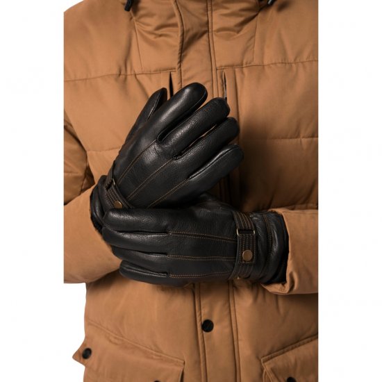 JP1880 Gloves Leather Warm Lining Black - Accessori - 