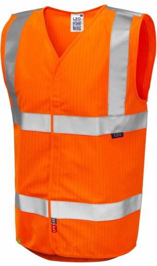 Leo Workwear Clifton Anti-static Waistcoat Hi-Vis Orange - Gilet alta visibilità - Gilet da Lavoro Taglie Forti