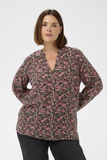 Kaffe Curve Belle Blouse Pink Black Graphic Flower - Camicette - 