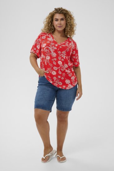 Kaffe Curve Ami Short Sleeve Blouse Printed Poppy Red - Camicie e tuniche - 