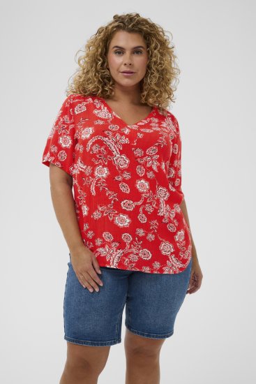 Kaffe Curve Ami Short Sleeve Blouse Printed Poppy Red - Camicie e tuniche - 