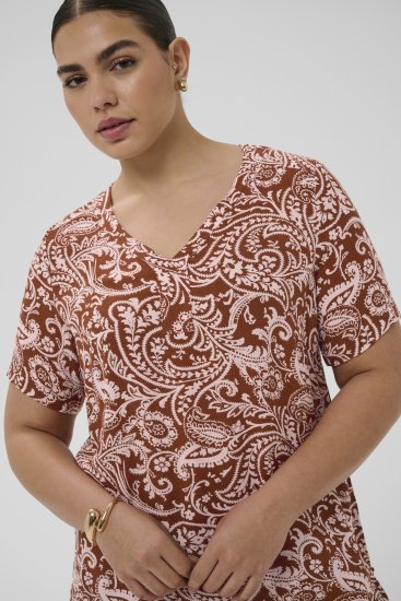 Kaffe Curve Ami Short Sleeve Blouse Printed Henna Brown - Camicie e tuniche - 