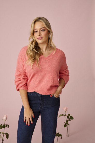 Kaffe Curve Jilanda V-Neck Pullover Red - Pullover e cardigan - 