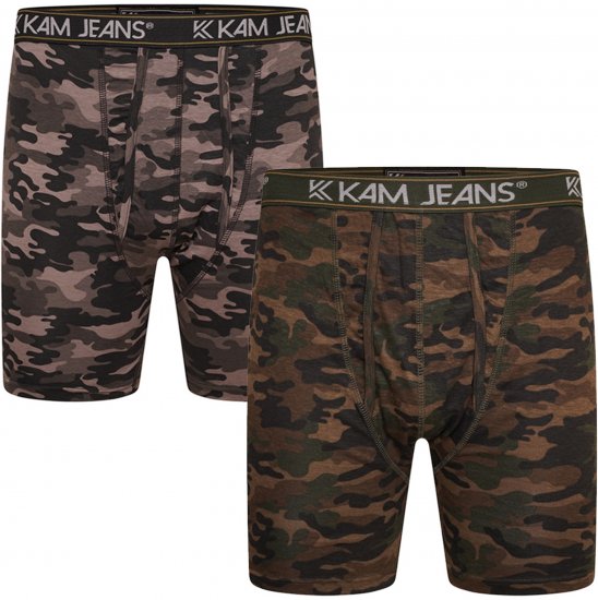 Kam Jeans 813 Camo Print Boxers Charcoal Khaki - Boxer - Boxer Uomo Taglie Forti